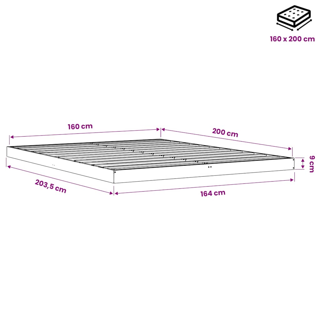 Πλαίσιο Κρεβατιού Καφέ Κεριού 160x200εκ από Μασίφ Ξύλο Πεύκου - Pakobazaar