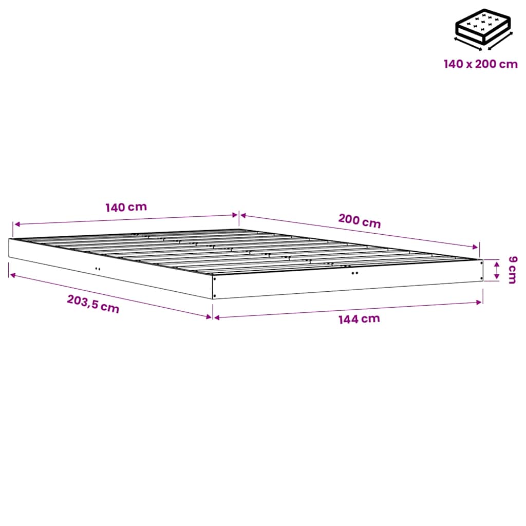 Πλαίσιο Κρεβατιού Καφέ Κεριού 140x200εκ από Μασίφ Ξύλο Πεύκου