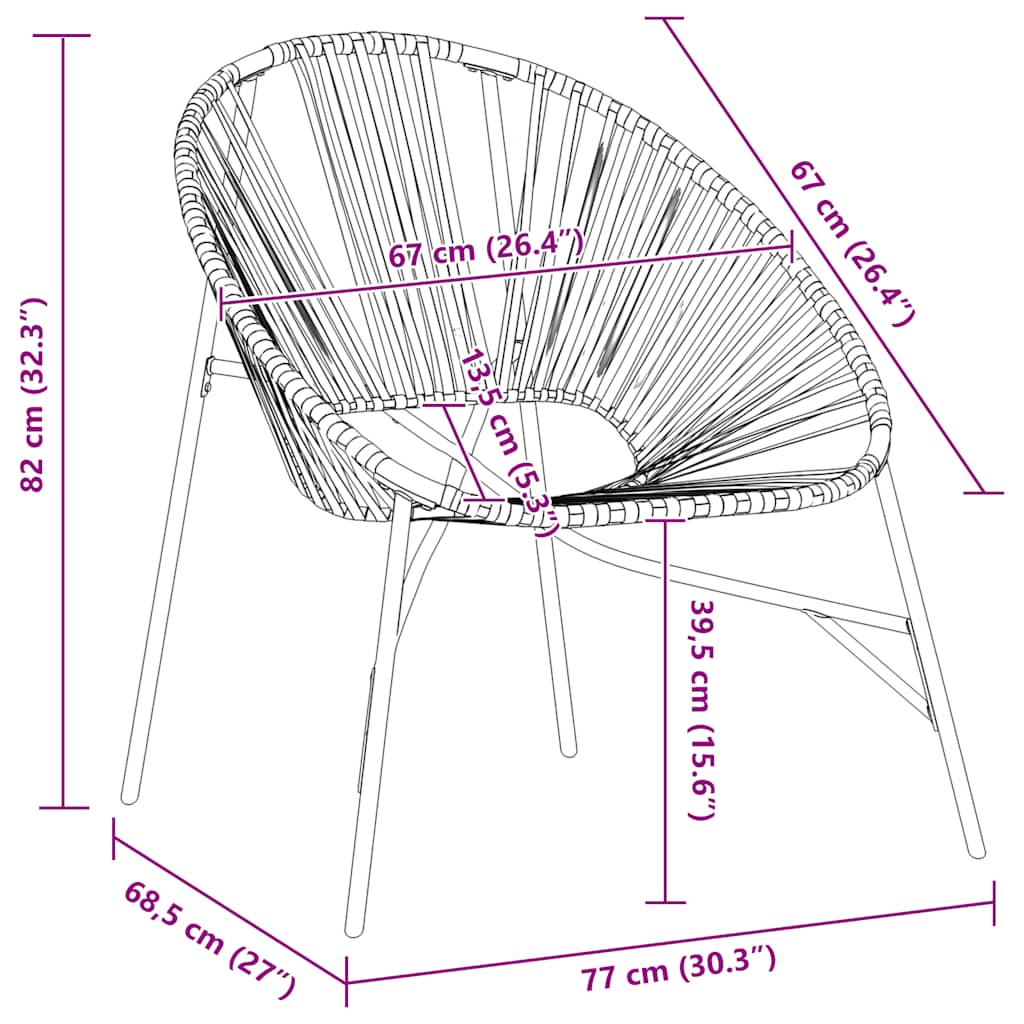Σετ Καρέκλες Κήπου 3 τεμ. Μαύρο από Συνθετικό Ρατάν - Pakobazaar