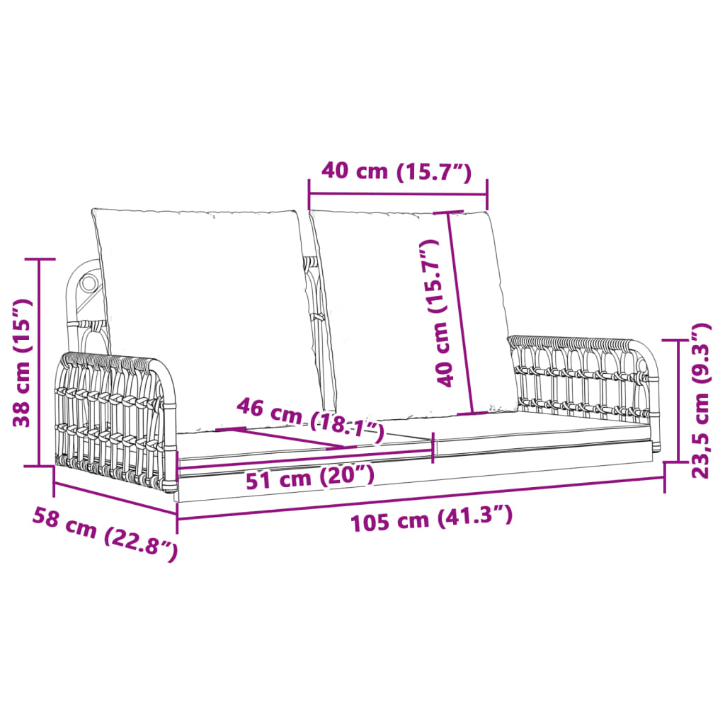 Παγκάκι Κούνια 105x58x38 εκ. Συνθ. Ρατάν & Ατσάλι με Μαξιλάρια