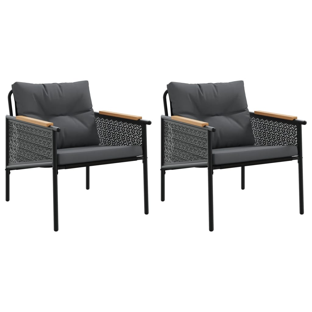 Καρέκλες Κήπου 2 τεμ. Μαύρες με Μαξιλάρια