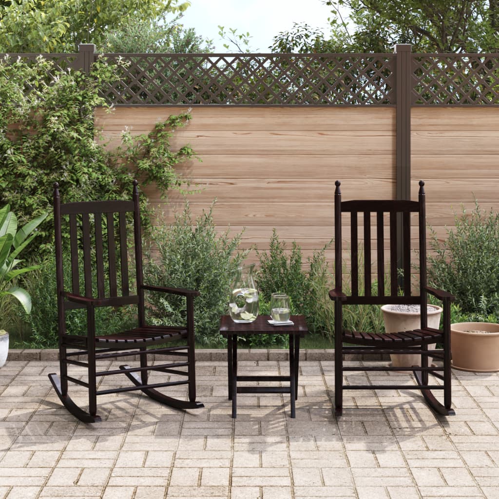 Πολυθρόνες Κουνιστές Καμπυλωτά Καθίσματα 2Τεμ. Καφέ Μασίφ Λεύκα