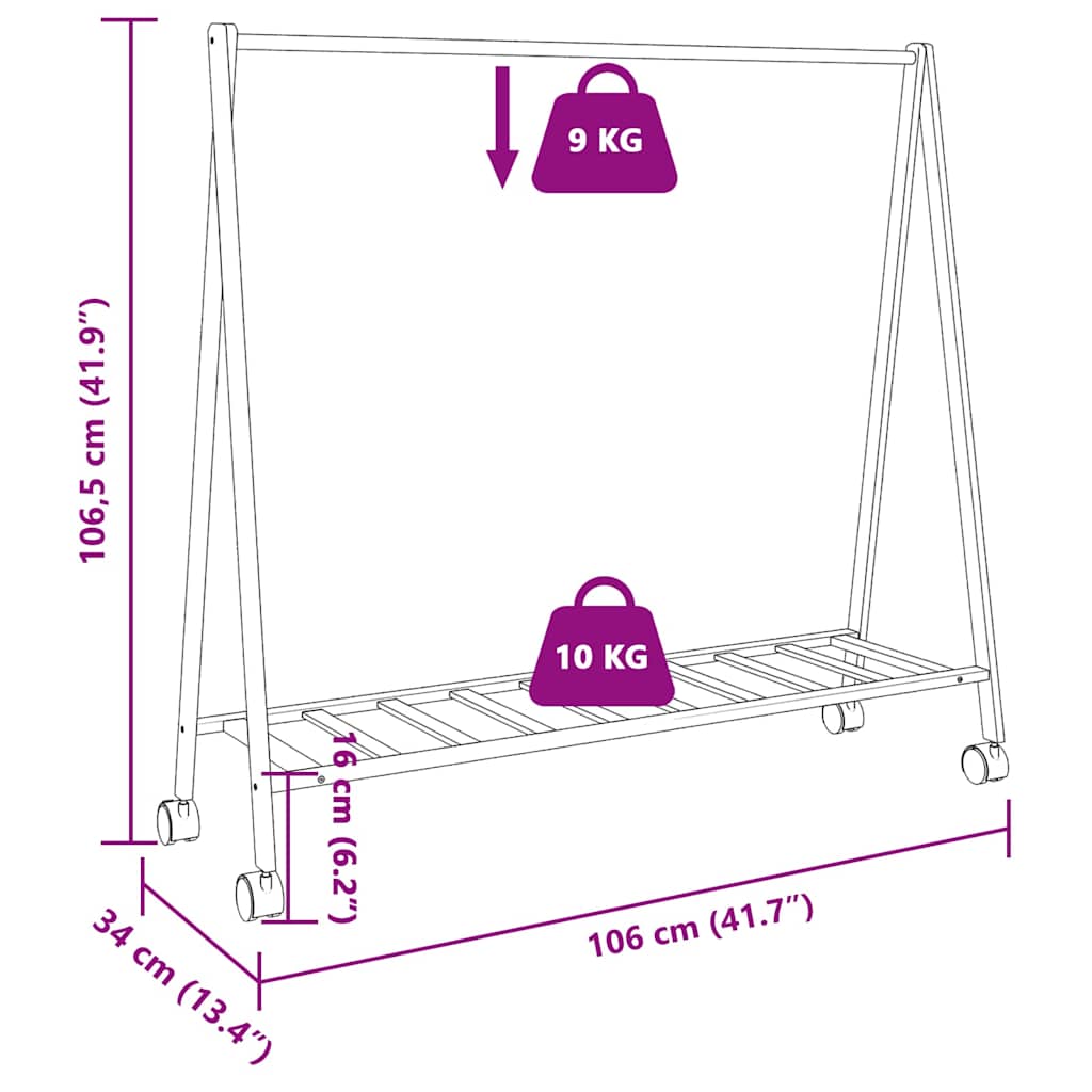 Ράφι ρούχων με ράφια και ρόδες 106x34x106,5 cm Μπαμπού