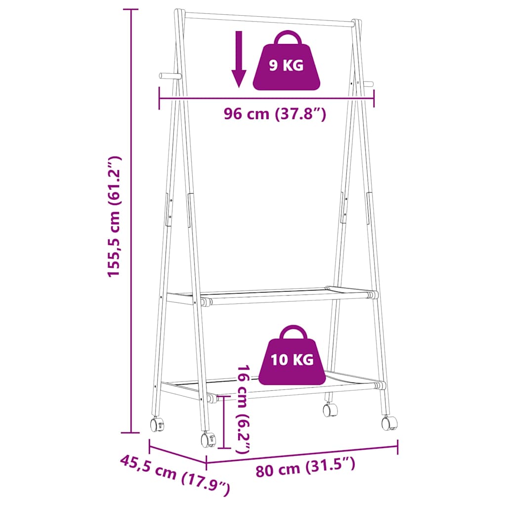 Ράφι ρούχων με ράφια και ρόδες 96x45,5x155,5 cm Μπαμπού