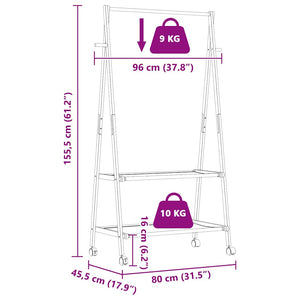 Ράφι ρούχων με ράφια και ρόδες 96x45,5x155,5 cm Μπαμπού