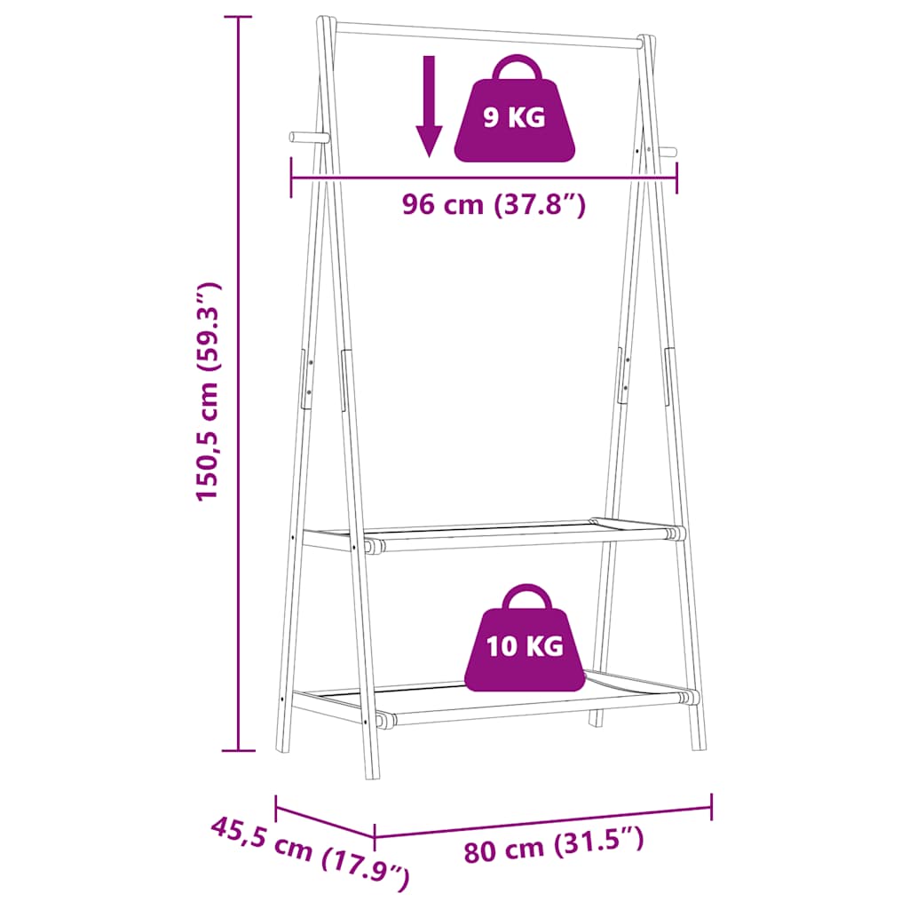Κρεμάστρα Ρούχων με Ράφια 96x45,5x150,5 εκ. Μπαμπού - Pakobazaar