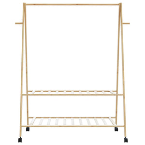 Ράφι ρούχων με ράφια και ρόδες 132x45,5x155,5 εκ.Μπαμπού