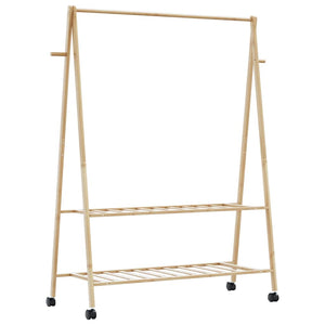 Ράφι ρούχων με ράφια και ρόδες 132x45,5x155,5 εκ.Μπαμπού