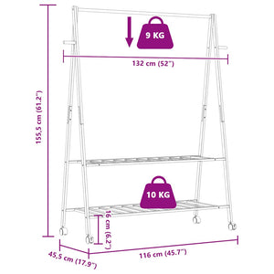 Ράφι ρούχων με ράφια και ρόδες 132x45,5x155,5 εκ.Μπαμπού