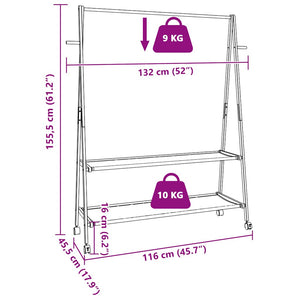 Ράφι ρούχων με ράφια και ρόδες 132x45,5x155,5 εκ.Μπαμπού