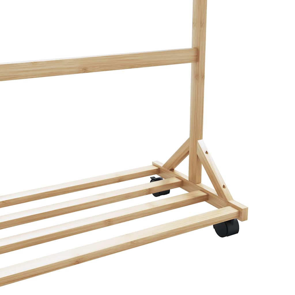 Ράφι Ρούχων με Γάντζους και Ρόδες 100x35x157 εκ. από Μπαμπού - Pakobazaar