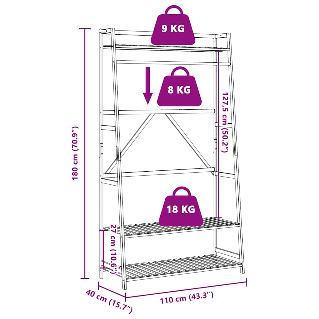 Ράφι Ρούχων με Ράφια 110x40x180 εκ. από Μπαμπού - Pakobazaar