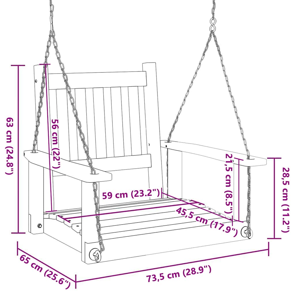 Καρέκλα Κήπου Περιστρ. με Μεταλλικές Αλυσίδες Καφέ Μασίφ Ελάτη - Pakobazaar