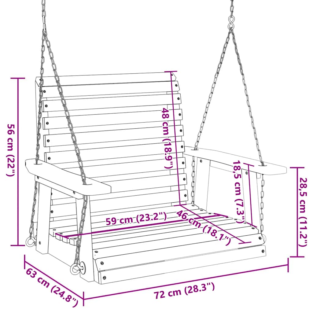 Καρέκλα Κήπου Περιστρ. με Μεταλλικές Αλυσίδες Καφέ Μασίφ Ελάτη - Pakobazaar
