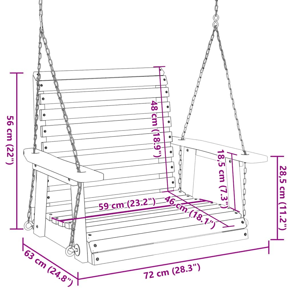 Καρέκλα Κήπου Περιστρ. με Μεταλλικές Αλυσίδες Μαύρη Μασίφ Ελάτη