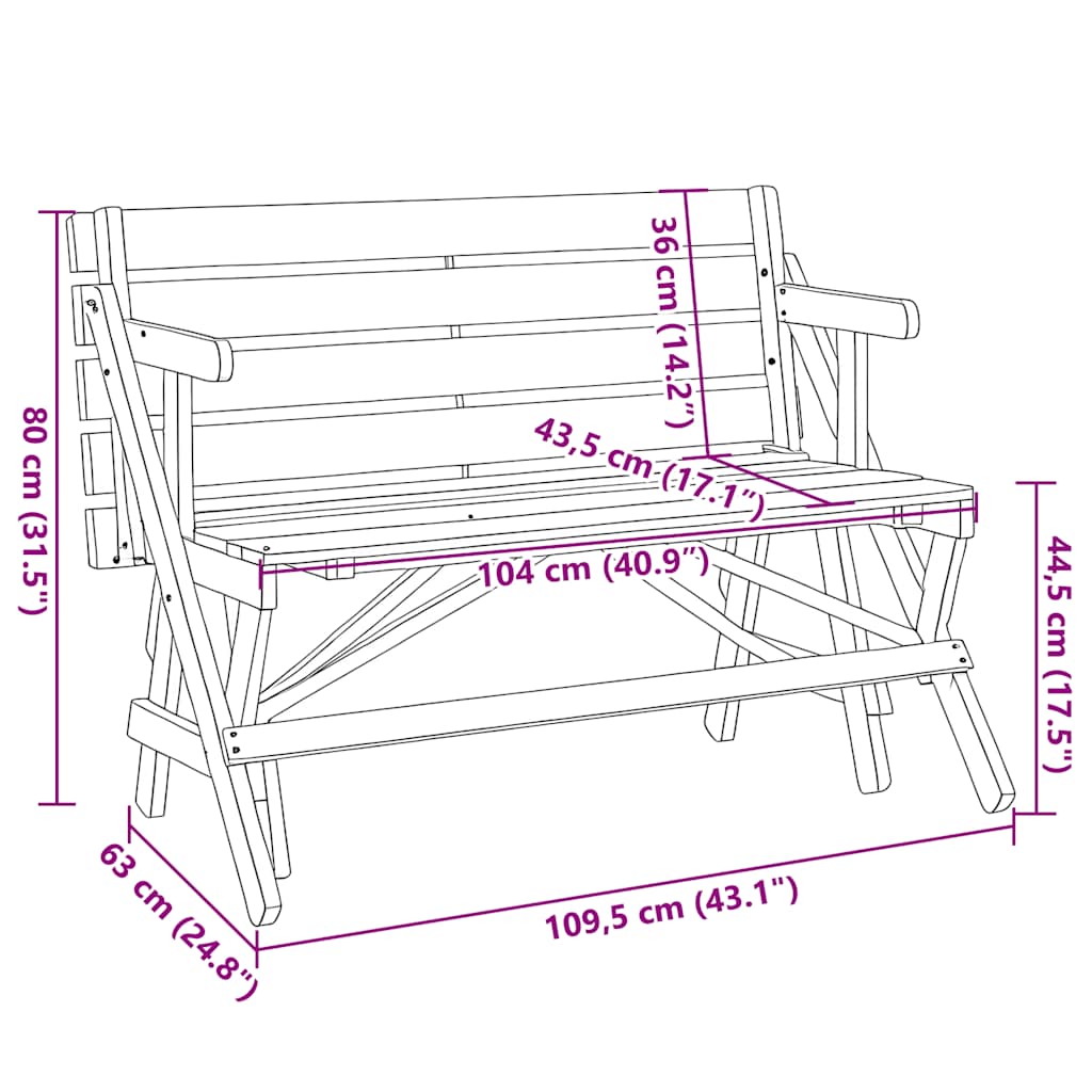 Τραπέζι Πικνικ με Παγκάκια 2 σε 1 Μετατρέψιμο Μασίφ Ξύλο Ελάτης - Pakobazaar