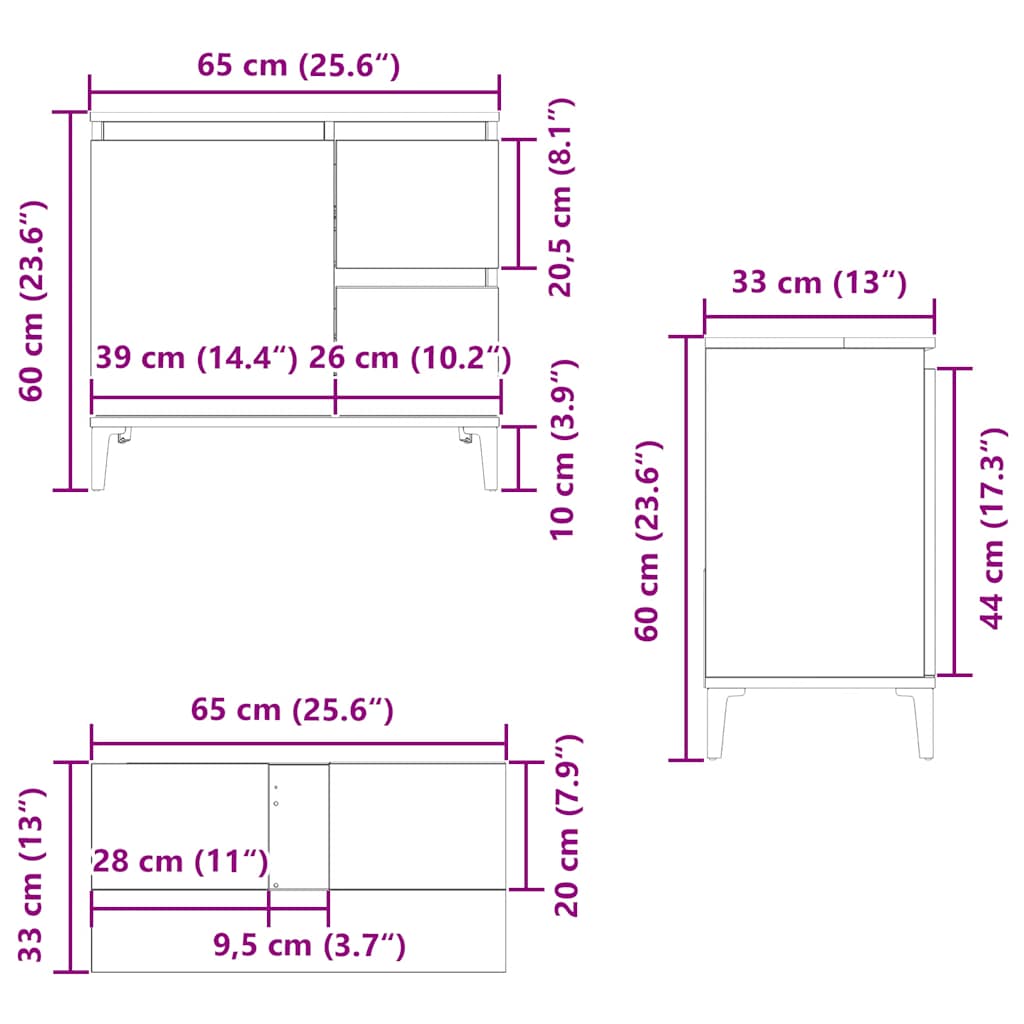 Ντουλάπι Μπάνιου Sonoma Δρυς 65x33x60 εκ. Επεξεργασμένο Ξύλο