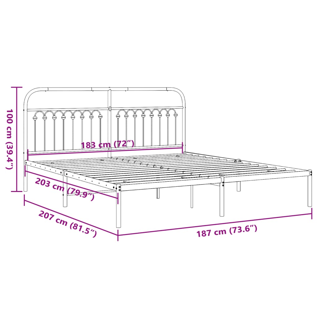 Πλαίσιο Κρεβατιού με Κεφαλάρι Μαύρο 183x203 εκ. Μεταλλικό