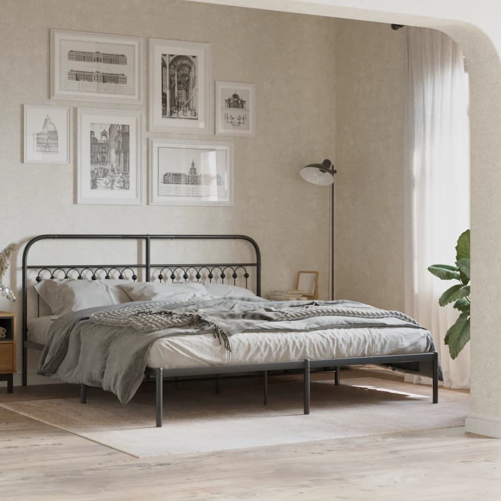 Πλαίσιο Κρεβατιού με Κεφαλάρι Μαύρο 183x203 εκ. Μεταλλικό