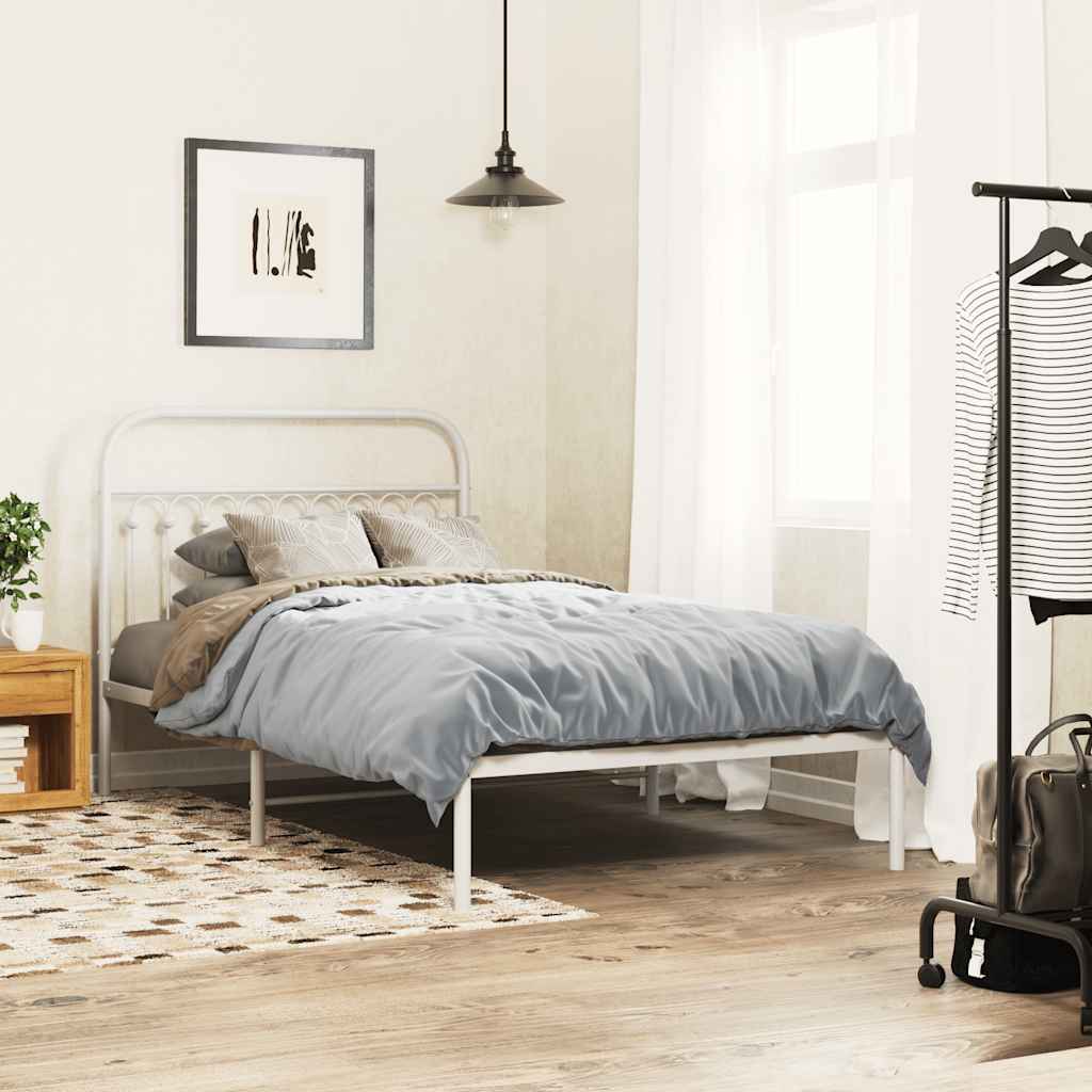 Πλαίσιο Κρεβατιού με Κεφαλάρι Λευκό 107 x 203 εκ. Μεταλλικό