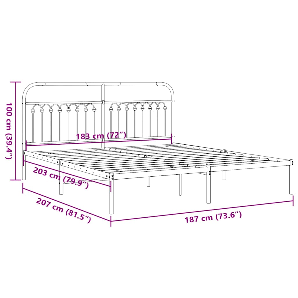 Πλαίσιο Κρεβατιού με Κεφαλάρι Λευκό 183x203 εκ. Μεταλλικό