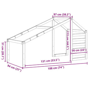 Οροφή Κρεβατιού Παιδική Καφέ 188x97x113 εκ. Μασίφ Ξύλο Πεύκου