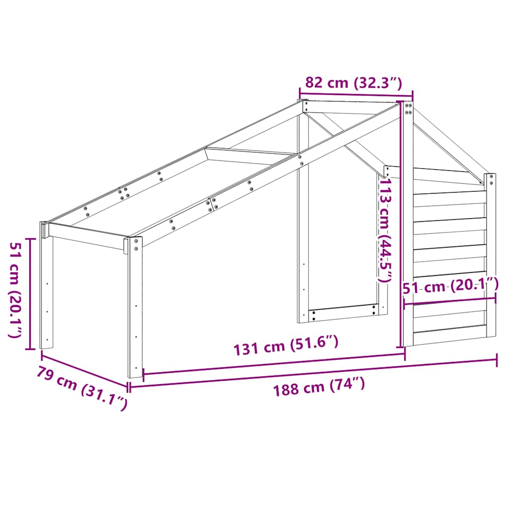 Οροφή Κρεβατιού Παιδική 188x82x113 εκ. από Μασίφ Ξύλο Πεύκου