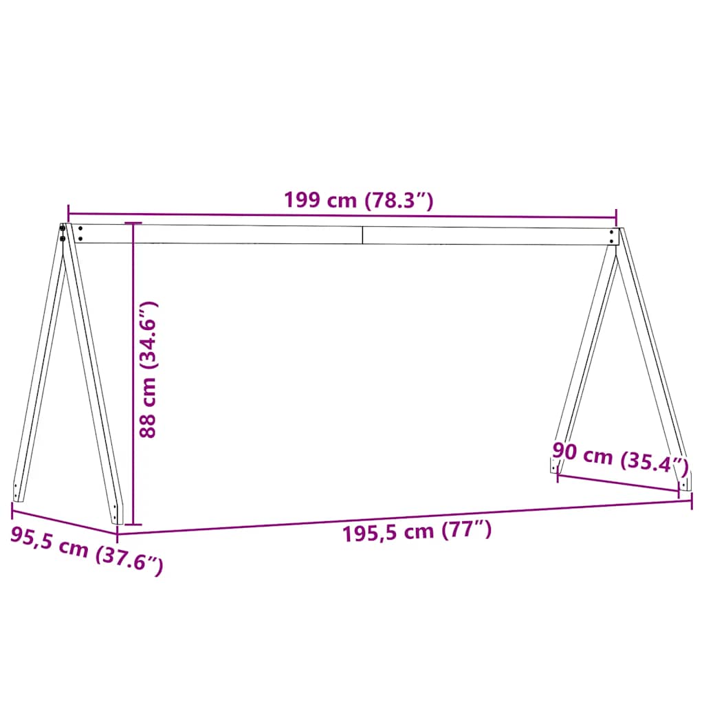 Οροφή Κρεβατιού Παιδική Καφέ 199x95,5x88 εκ. Μασίφ Ξύλο Πεύκου