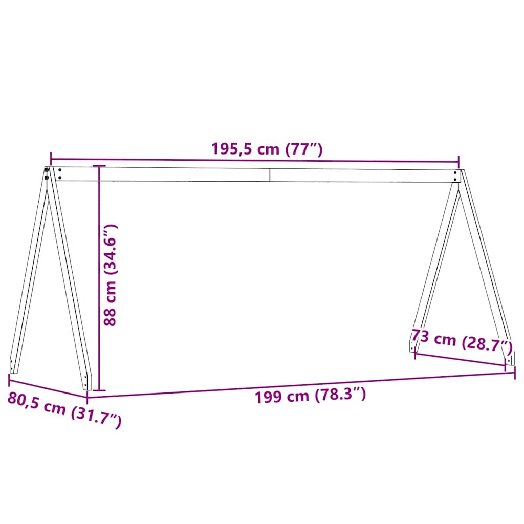 Οροφή Κρεβατιού Παιδική Καφέ 199x80,5x88 εκ Μασίφ Ξύλο Πεύκου