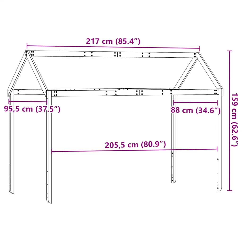 Οροφή Κρεβατιού Παιδική Λευκό 217x95,5x159εκ. Μασίφ Ξύλο Πεύκου
