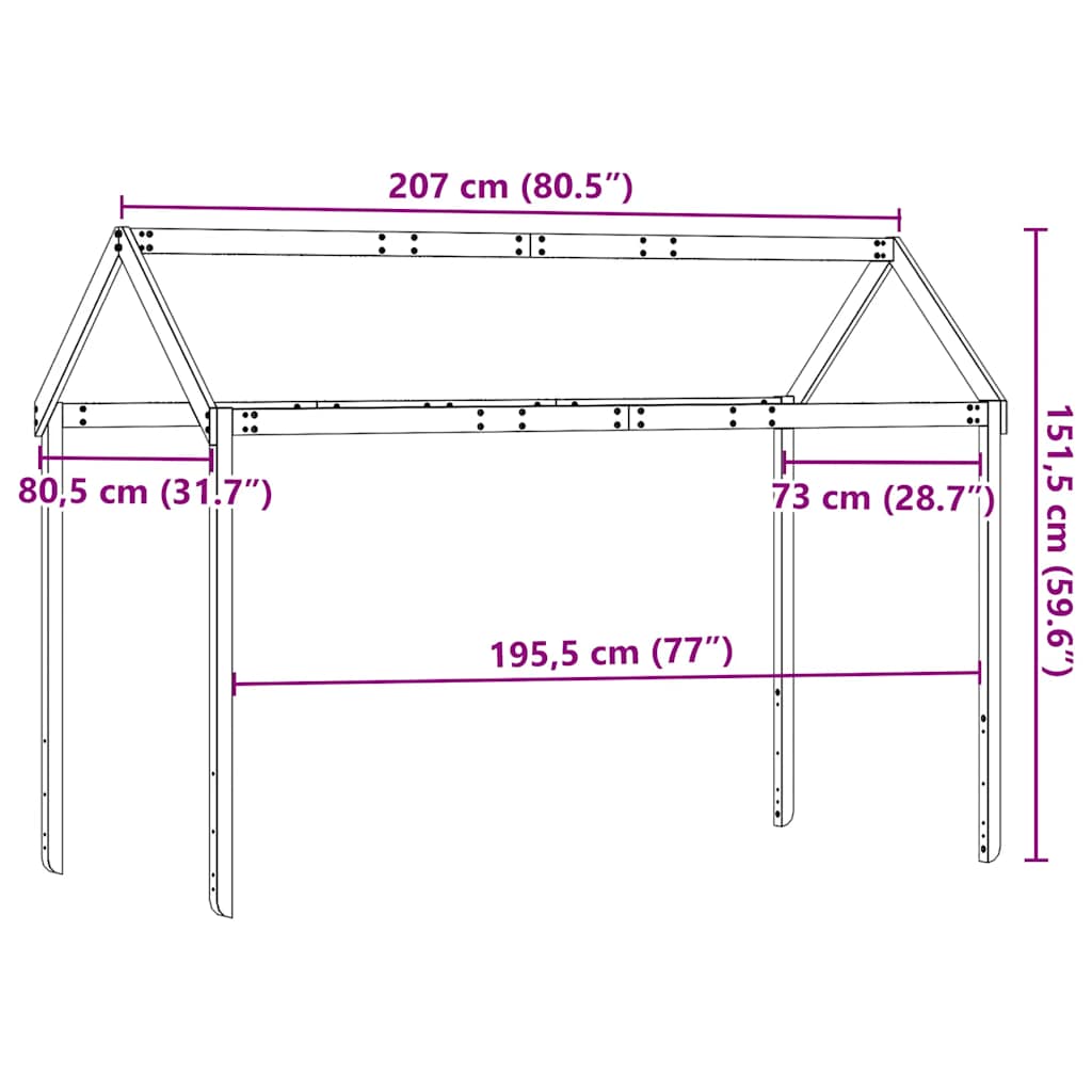 Οροφή Κρεβατιού Παιδική Καφέ 207x80,5x151,5εκ Μασίφ Ξύλο Πεύκου