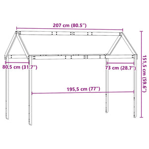 Οροφή Κρεβατιού Παιδική Καφέ 207x80,5x151,5εκ Μασίφ Ξύλο Πεύκου