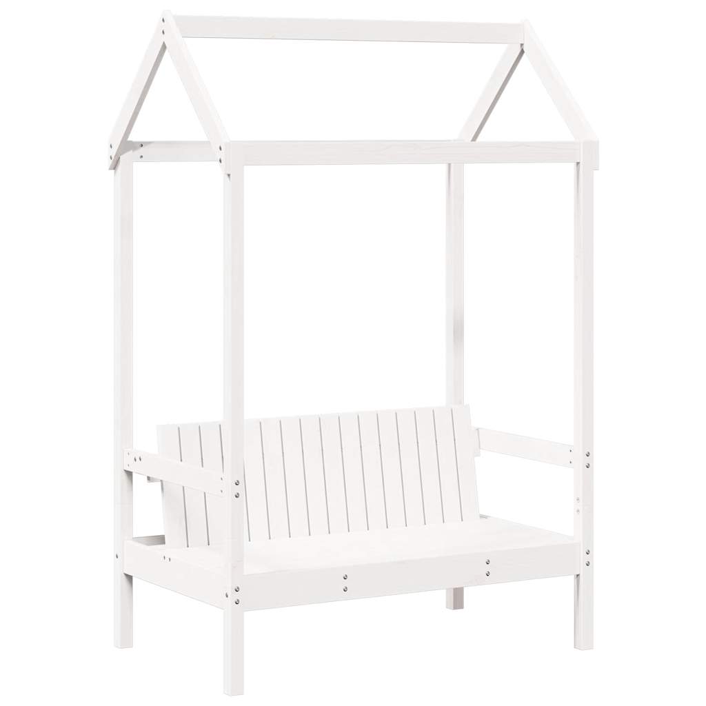 Παγκάκι με Οροφή Λευκό 117,5x70x176,5 εκ. από Μασίφ Ξύλο Πεύκου - Pakobazaar