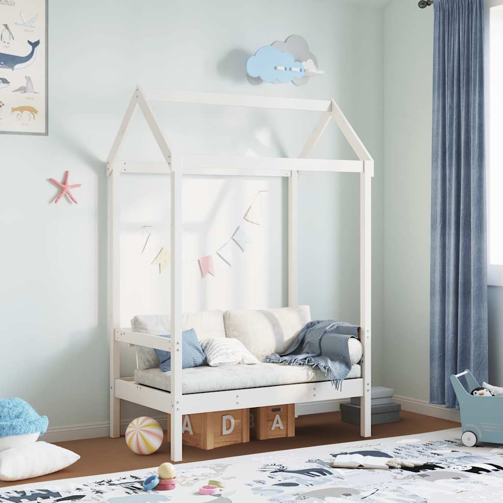 Παγκάκι με Οροφή Λευκό 117,5x70x176,5 εκ. από Μασίφ Ξύλο Πεύκου - Pakobazaar