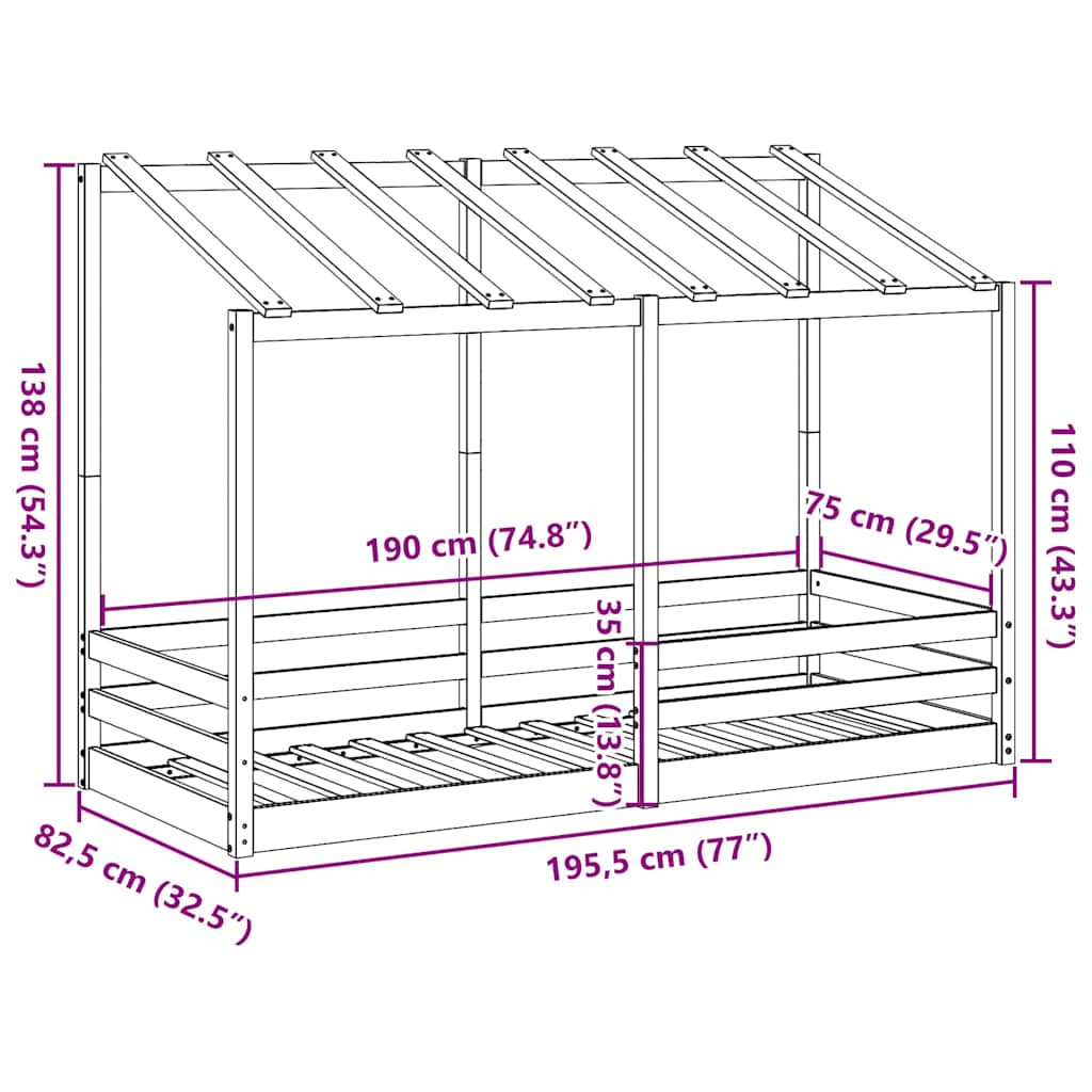 Οροφή Κρεβατιού Παιδική 75x190 εκ. από Μασίφ Ξύλο Πεύκου - Pakobazaar