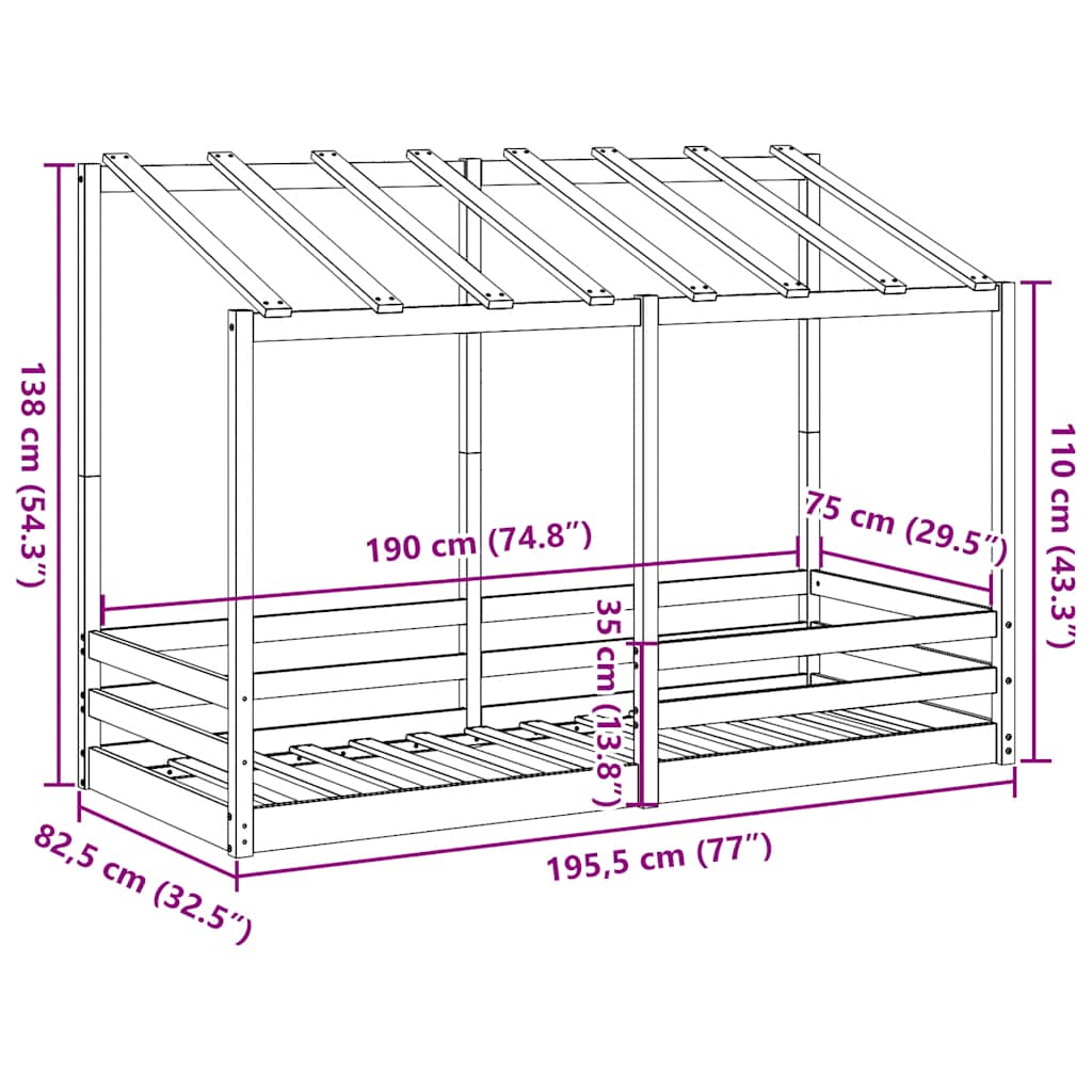 Οροφή Κρεβατιού Παιδική Λευκό 75x190 εκ. από Μασίφ Ξύλο Πεύκου - Pakobazaar