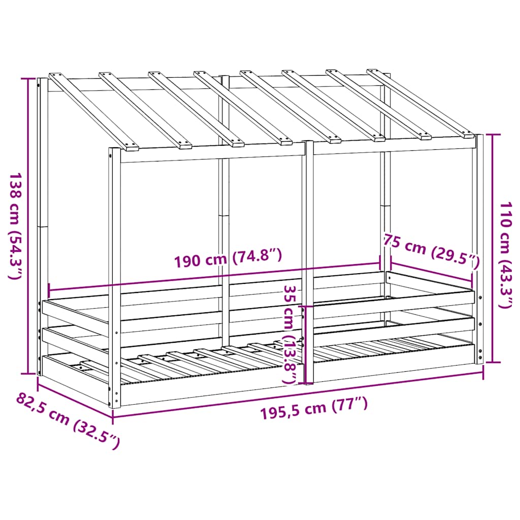 Οροφή Κρεβατιού Παιδική Καφέ Κεριού 75x190εκ. Μασίφ Ξύλο Πεύκου - Pakobazaar