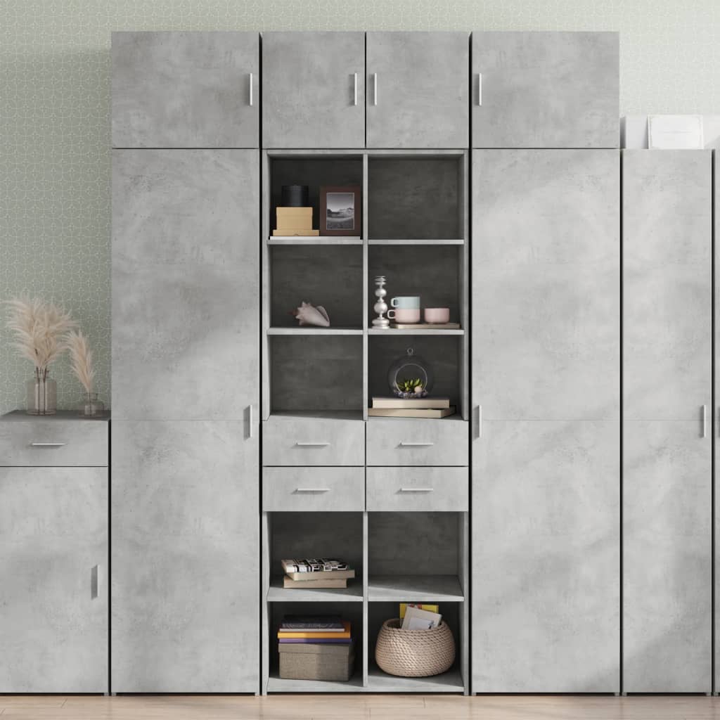 Ραφιέρα με Ντουλάπια Γκρι Σκυροδέμ. 70x42,5x225 εκ. Επεξ. Ξύλο