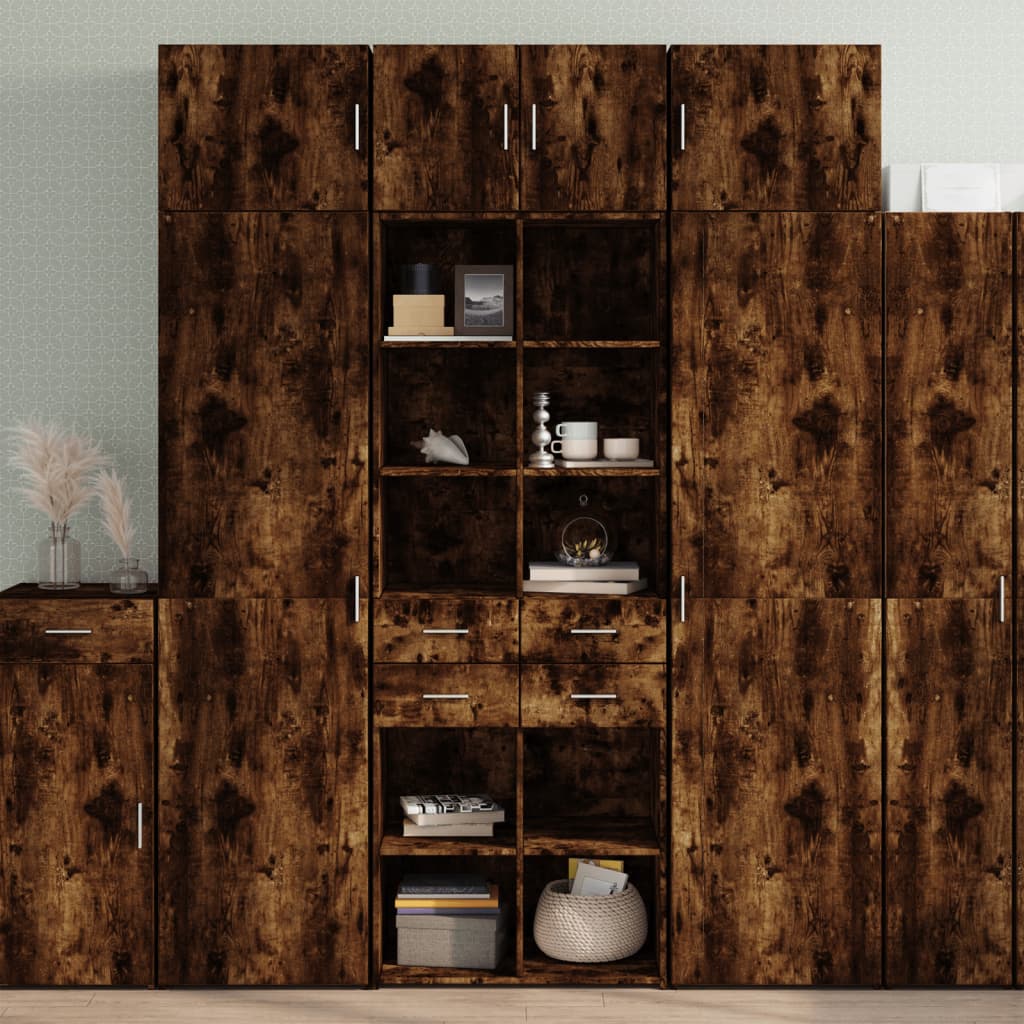 Ραφιέρα με Ντουλάπια Καπνιστή Δρυς 70x42,5x225 εκ. Επεξ. Ξύλο