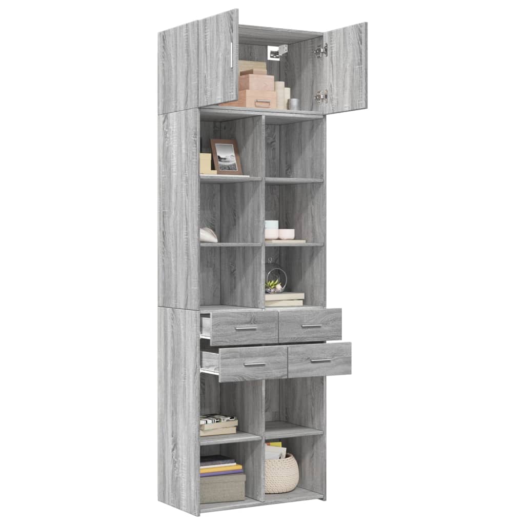 Ραφιέρα με Ντουλάπια Γκρι Sonoma 70x42,5x225 εκ. Επεξ. Ξύλο