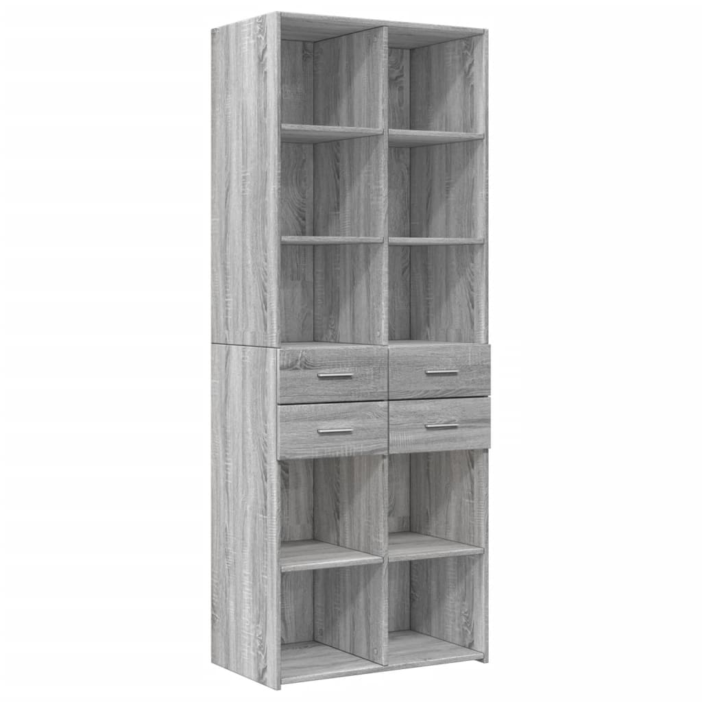 Ραφιέρα με Ντουλάπια Γκρι Sonoma 70x42,5x225 εκ. Επεξ. Ξύλο