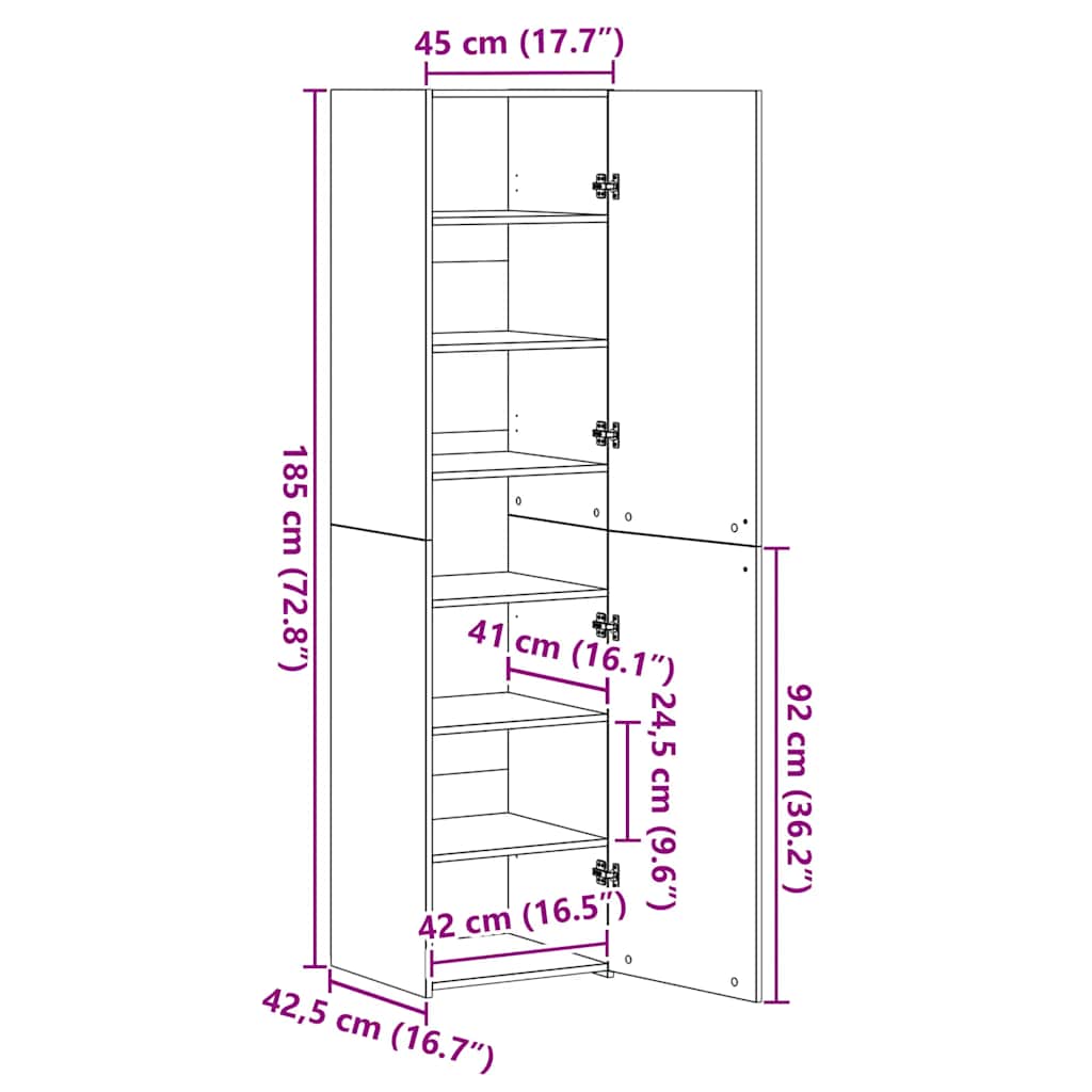 Ντουλάπι Γκρι Σκυροδέματος 45x42,5x185 εκ. Επεξεργασμένο Ξύλο