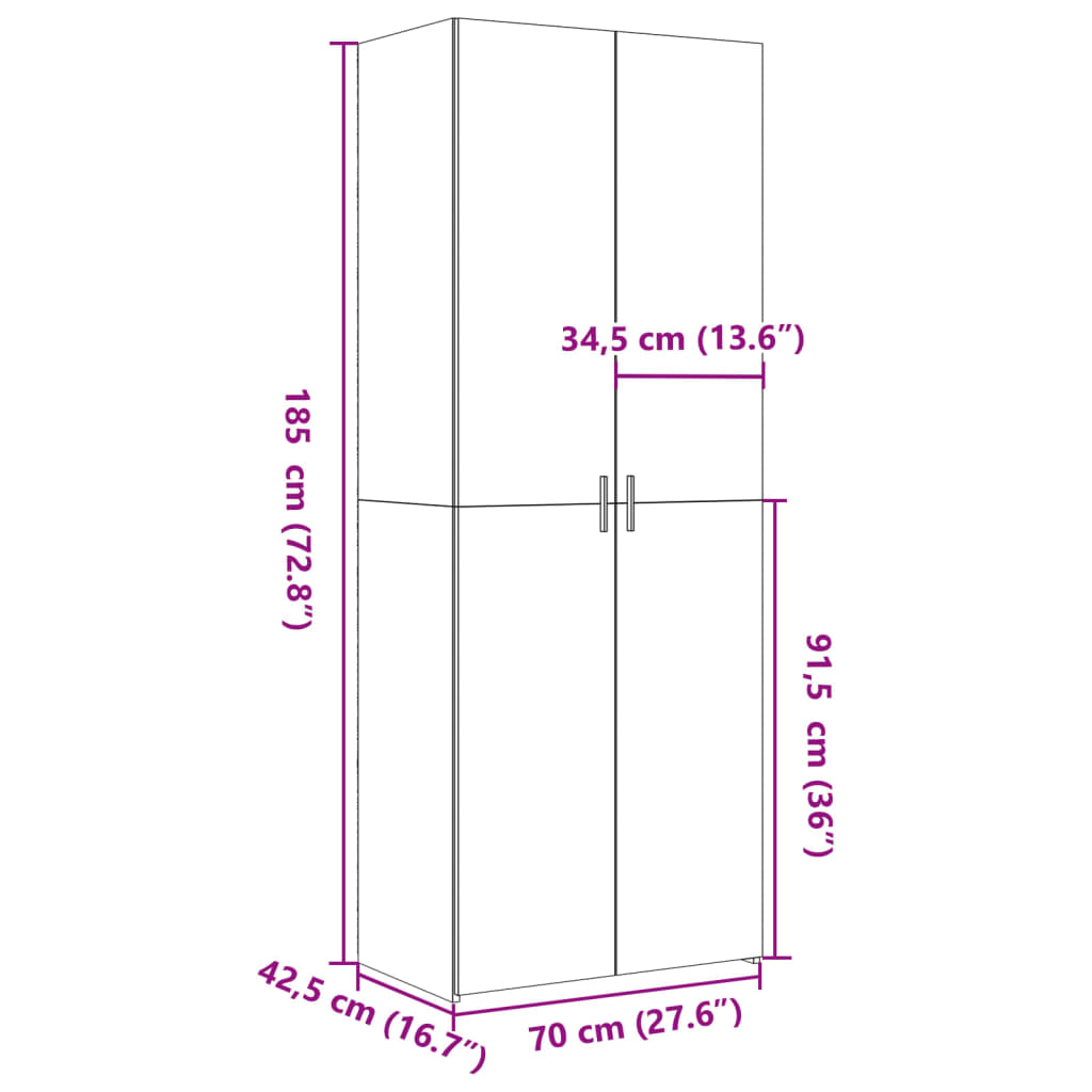 Ντουλάπι Μαύρο 70x42,5x185 εκ. Επεξεργασμένο Ξύλο