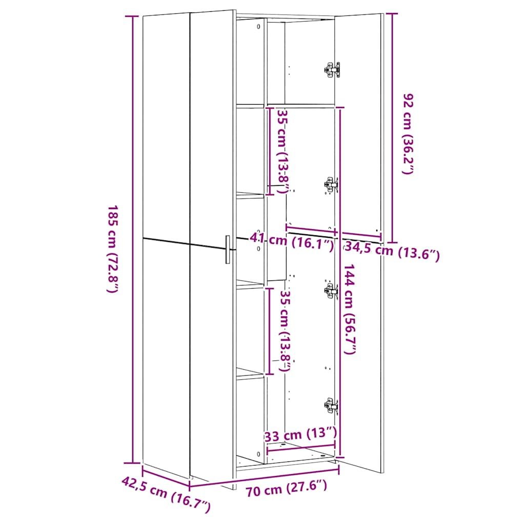 Ντουλάπι Γκρι Sonoma 70x42,5x185 εκ. από Επεξεργασμένο Ξύλο