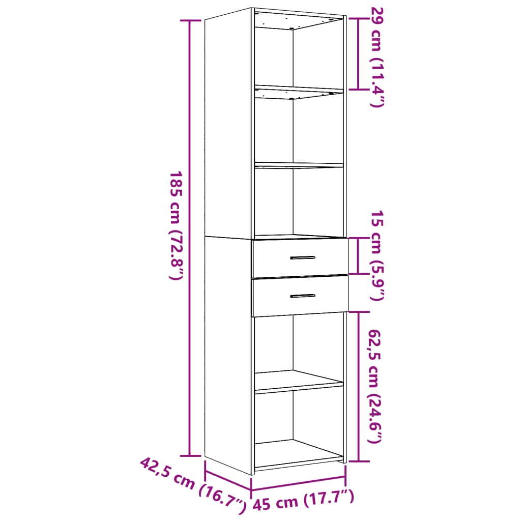 Ντουλάπι Γκρι Sonoma 45x42,5x185 εκ. από Επεξεργασμένο Ξύλο