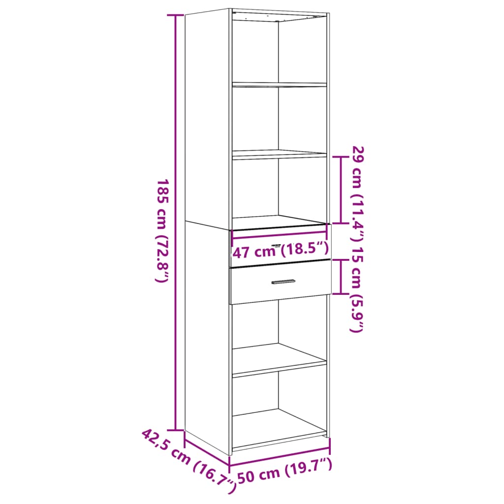 Ντουλάπι Γκρι Sonoma 50x42,5x185 εκ. από Επεξεργασμένο Ξύλο