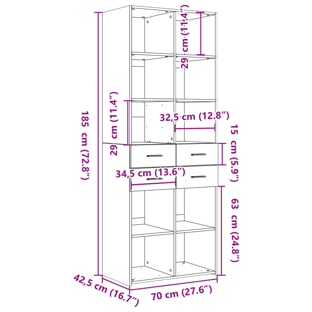 Ντουλάπι Sonoma Δρυς 70x42,5x185 εκ. από Επεξεργασμένο Ξύλο - Pakobazaar