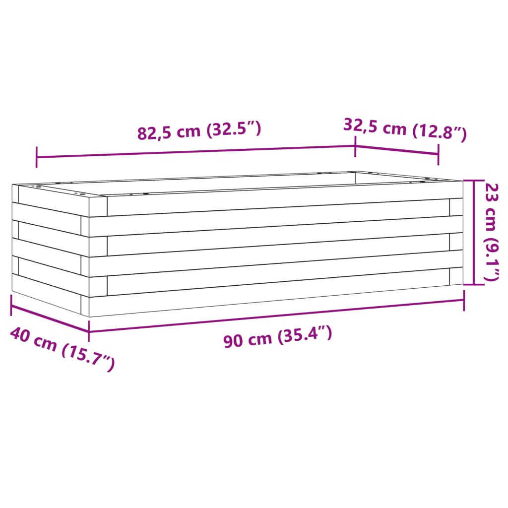 Ζαρντινιέρα Κήπου Λευκή 90x40x23 εκ. από Μασίφ Ξύλο Πεύκου - Pakobazaar