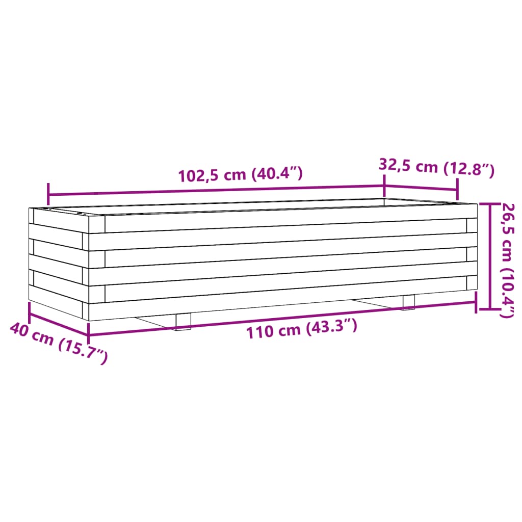 Ζαρντινιέρα Κήπου Λευκή 110x40x26,5 εκ. από Μασίφ Ξύλο Πεύκου