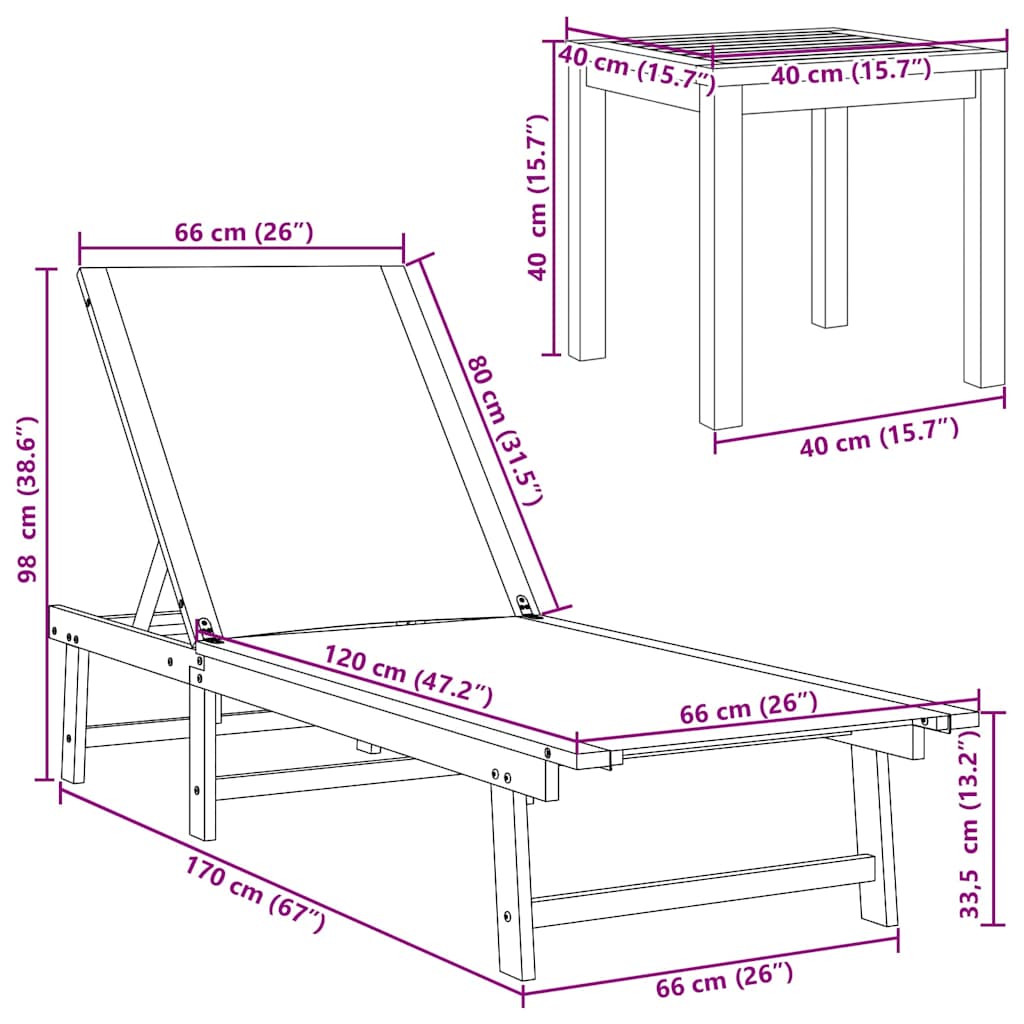 Ξαπλώστρα Γκρι από Μασίφ Ξύλο Ακακίας και Textilene με Τραπέζι